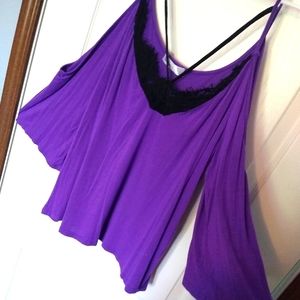 Women's Strappy Cold Shoulder Top - Purple